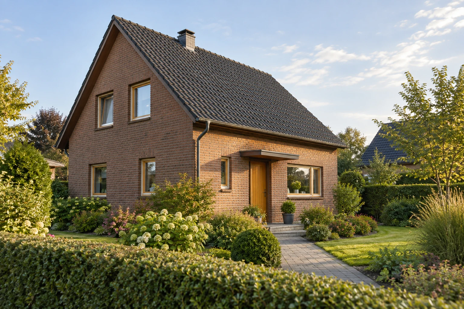Gepflegtes kleines Klinkerhaus mit Satteldach, eigenem Zugang und einem eingewachsenen Garten.